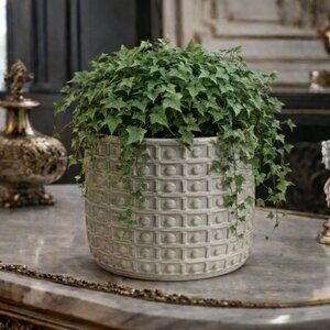 New Ceramic Textured Beaded Flower Herbs Planter Pot With Wood Stand